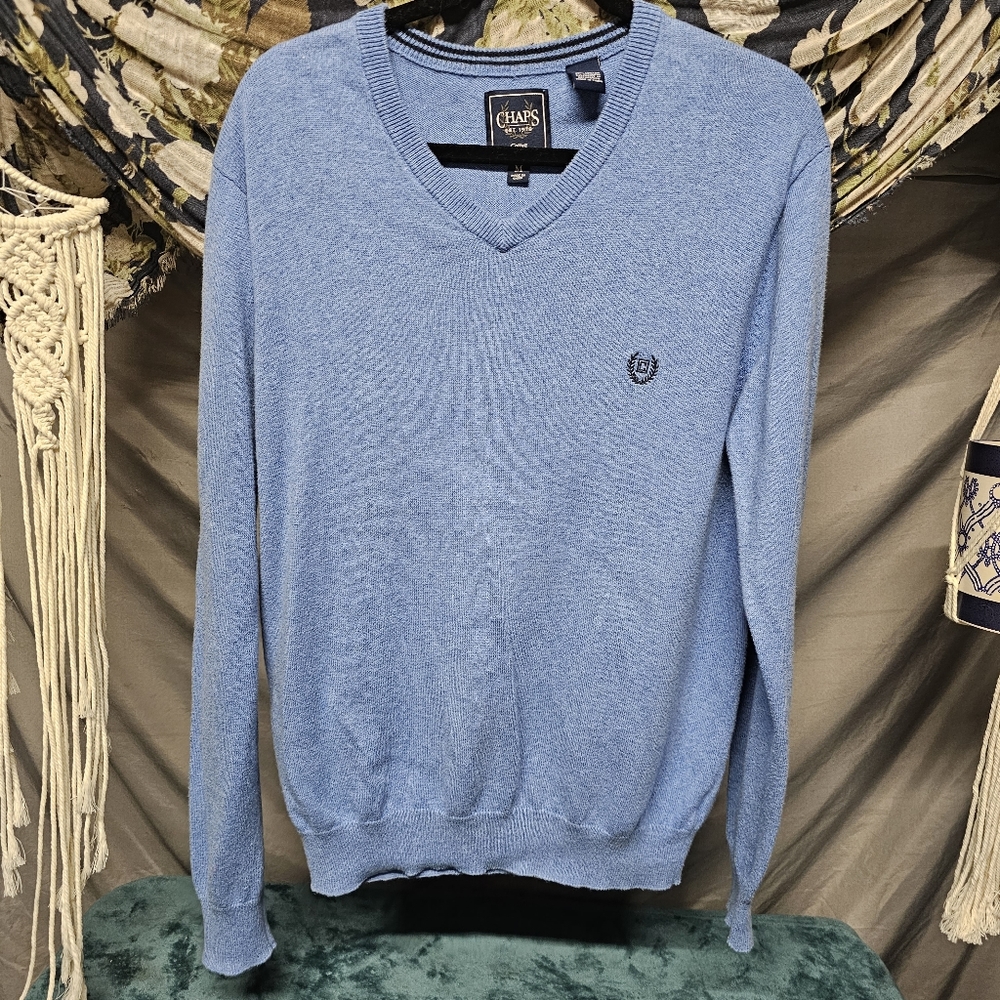 3/$25 Chaps Cotton Cashmere Light Blue V Neck Sweater size Medium